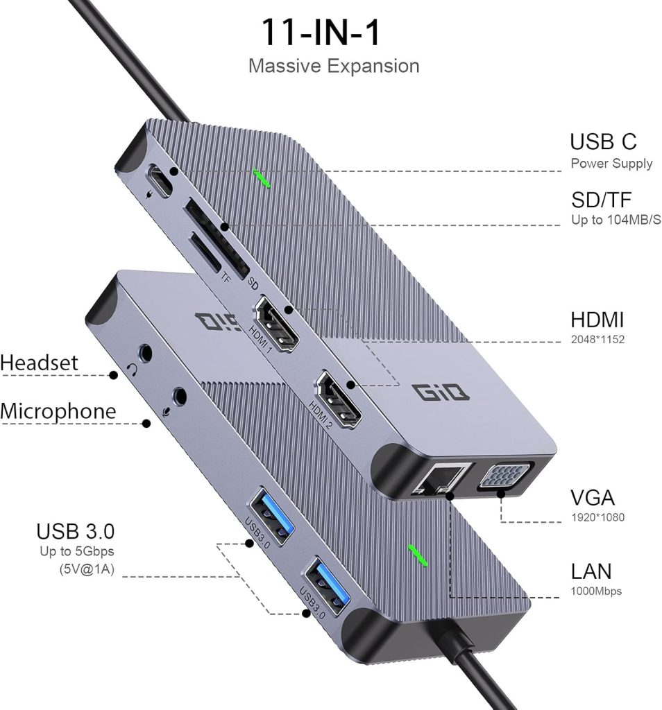 USB Docking Station GIQ USB C hub USB 3.0 to Dual HDMI VGA Adapter Triple Display USB C Laptop Docking Station Dual Display Compatible with MacBook M1 USB Dock-1