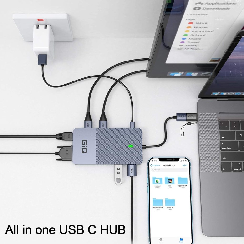 USB Docking Station GIQ USB C hub USB 3.0 to Dual HDMI VGA Adapter Triple Display USB C Laptop Docking Station Dual Display Compatible with MacBook M1 USB Dock-3