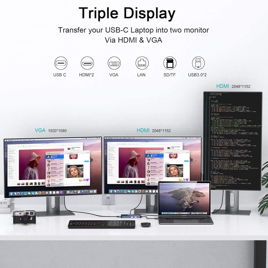 USB Docking Station GIQ USB C hub USB 3.0 to Dual HDMI VGA Adapter Triple Display USB C Laptop Docking Station Dual Display Compatible with MacBook M1 USB Dock-4